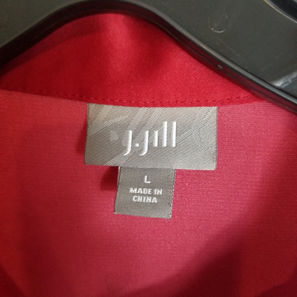 J. Jill Velvet Silk Blend Blouse Womens Large Red Button Front Gathered Back - Picture 3 of 7